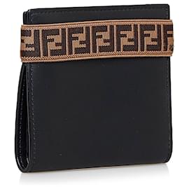 Fendi-Fendi Black Leather Bifold Wallet-Brown,Black