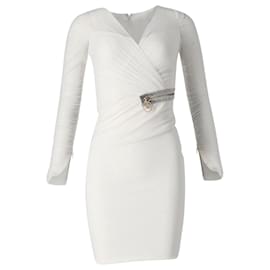 Versace-Versace Mini Robe avec Fermeture Éclair Ornée en Viscose Blanche-Blanc