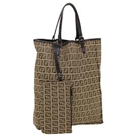 Fendi-FENDI Zucchino Canvas Tote Bag Beige 3677 8BH006019 Auth am4382-Beige