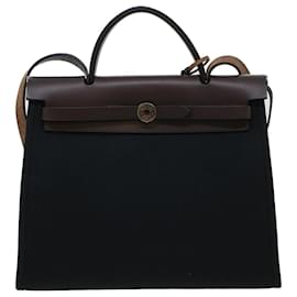 Hermès-HERMES Herbag Zip PM Hand Bag Canvas 2way Black Auth am4398-Black