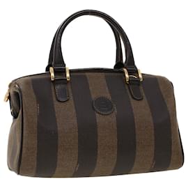 Fendi-FENDI Pecan Canvas Mini Sac Boston Cuir PVC Marron Noir Auth ar9480-Marron,Noir
