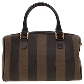 Fendi-FENDI Pecan Canvas Mini Sac Boston Cuir PVC Marron Noir Auth ar9480-Marron,Noir