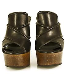 Yves Saint Laurent-Saint Laurent Paris Sabots en cuir noir Tucson Criss Cross Block Heel Sandals 37-Noir