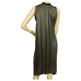 Yves Saint Laurent-YVES SAINT LAURENT 100% silk midi sleeveless dress size with frills size S-Grey