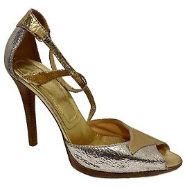 Sandali con tacco oro e argento Casadei Argento D'oro