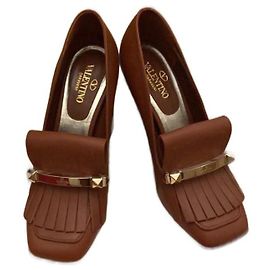 Valentino Brown Leather Wedge Mules Brown