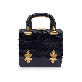 Rodo Vintage Black Lacquered Wicker Top Handle Bag Handbag Black