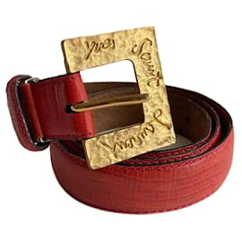 Yves Saint Laurent-YSL buckle leather belt-Red