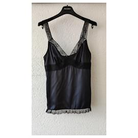 Dolce & Gabbana-DOLCE&GABBANA LINGERIE TOP IN SATIN WITH LACE-Black