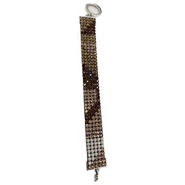 Pulseira Swarovski de Couro Branco Bege Branco Bege