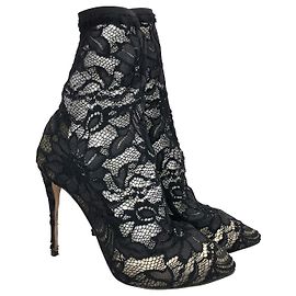 Botines Dolce & Gabbana de encaje elástico negro Negro