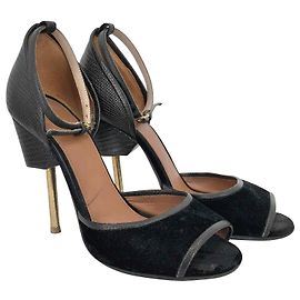 Givenchy sandals in black suede lizard print with brass screw heels Black