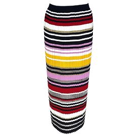 Saia Carolina Herrera plissada com listras horizontais multicoloridas e fio dourado Multicor