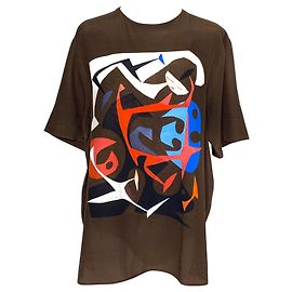 Top de passarela Akris x Girard em seda marrom com design frontal multicolorido Marrom