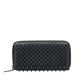Christian Louboutin-Studded Leather Zip Wallet-Black