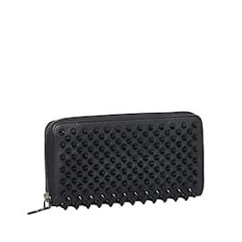 Christian Louboutin-Studded Leather Zip Wallet-Black