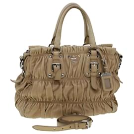 Prada-PRADA Shoulder Bag Leather 2way Beige Auth am4393-Beige