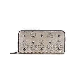 MCM Visetos Leather Studded Zip Around Wallet Leather Long Wallet in Good condition Silvery