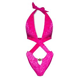 Versace Einteiliger Badeanzug aus Velours mit Ausschnitten Fuchsia Fuschia
