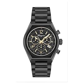 Salvatore Ferragamo-Salvatore Ferragamo Ferragamo Tonneau Chrono Bracelet Watch-Black