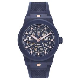 Salvatore Ferragamo F-80 Skeleton Ecoceramic Automatic Watch Blue