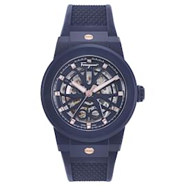 Salvatore Ferragamo-Salvatore Ferragamo F-80 Skeleton Ecoceramic Automatic Watch-Blue