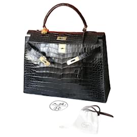 Hermès-Hermes Kelly bag 35 cm in crocodile porosus-Black