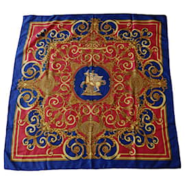 Hermès-Hermes Les Tuileries vintage scarf-Red,Golden,Navy blue