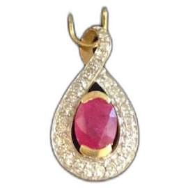 Autre Marque-Gold diamond and ruby pendant-Golden