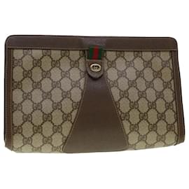 Gucci-GUCCI GG Canvas Web Sherry Line Clutch Bag PVC Leder Beige Rot Auth 42431-Rot,Beige