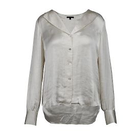 Theory White Satin Long Sleeve Shirt White