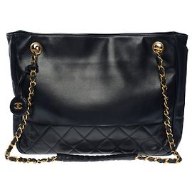 SAC CABAS CHANEL SHOPPING CLASSIQUE EN CUIR MARINE-101012 Bleu Marine