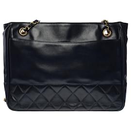 Chanel-CHANEL SHOPPING CLASSIC TOTE BAG IN NAVY LEATHER -101012-Navy blue