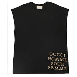 Gucci-NWT Gucci Oversized Homme Pour Femme Camiseta preta com lantejoulas-Preto