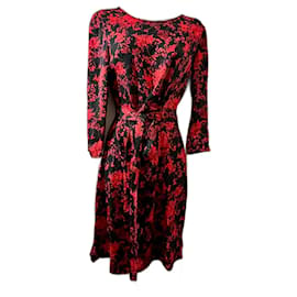 Diane Von Furstenberg-Vestido cruzado de seda con estampado floral negro y rojo Zoe de DvF-Negro,Roja