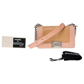 Chanel-mini boy shoulder bag in pink shagreen 101200-Pink