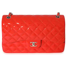 Chanel-Chanel Orange Quilted Patent Leather Jumbo Double Flap Bag-Orange