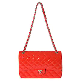 Chanel-Chanel Orange Quilted Patent Leather Jumbo Double Flap Bag-Orange