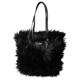 Prada-Prada Black Faux Fur Fabric Tote-Black