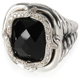 David Yurman Labyrinth Onyx Diamond  Ring in  Sterling Silver 0.35 ctw Silvery Metallic