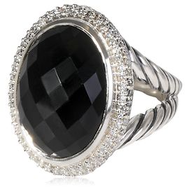 David Yurman Anello da cocktail in onice nero e diamanti, argento sterling,  0.81 ctw Argento Metallico