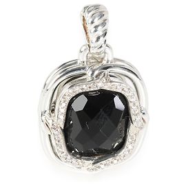 Ciondolo David Yurman Labyrinth Onyx Diamond Enhancer in argento sterling 0.41 ctw Argento Metallico