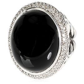 David Yurman Black Onyx & Diamond Cocktail Ring, sterling silver,  0.81 ctw Silvery Metallic