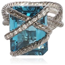 David Yurman Cable Wrap Blautopas-Diamantring in 925 Sterlingsilber 0.31 ctw Silber Metallisch