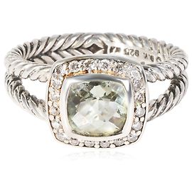 David Yurman Albion Prasiolite Diamond Ring in argento sterling 0.17 ctw Argento Metallico