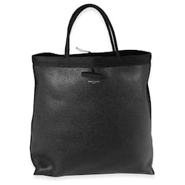 Saint Laurent-Saint Laurent Black Grained Leather Passamaneria Patti Tote-Dark red