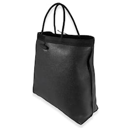 Saint Laurent-Saint Laurent Black Grained Leather Passamaneria Patti Tote-Dark red