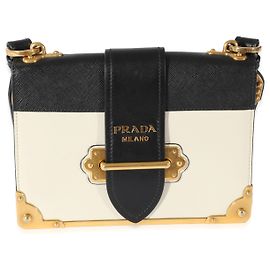 Bolsa Cahier de couro branco Prada Prata Metálico