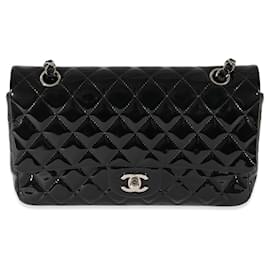 Chanel-Chanel Black Patent Medium classic flap bag-Black