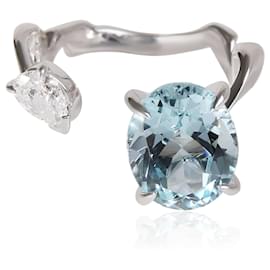 Dior-Dior Diorama Precieuse Diamond Aquamarine Ring in 18k White Gold D VS1 0.33 ctw-Silvery,Metallic